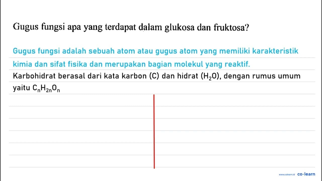 Gugus fungsi apa yang terdapat dalam glukosa dan fruktosa?