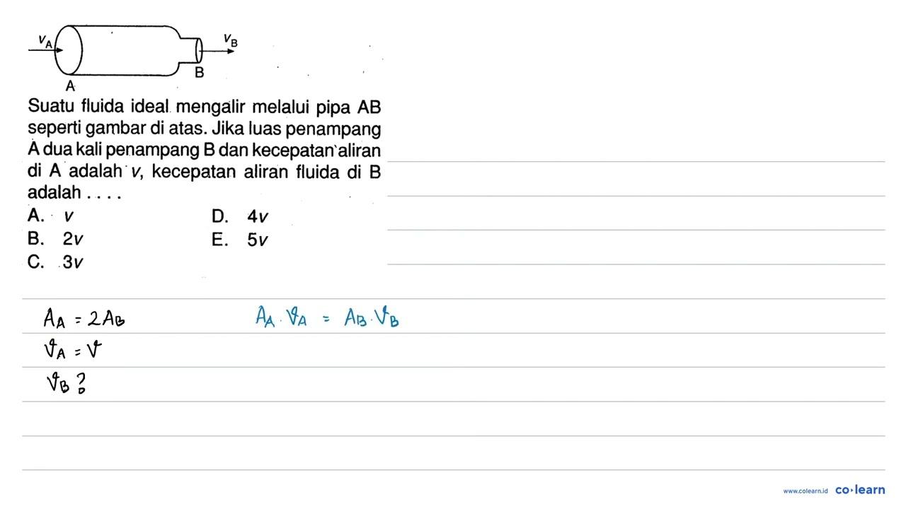 VA VB A BSuatu fluida ideal mengalir melalui pipa AB