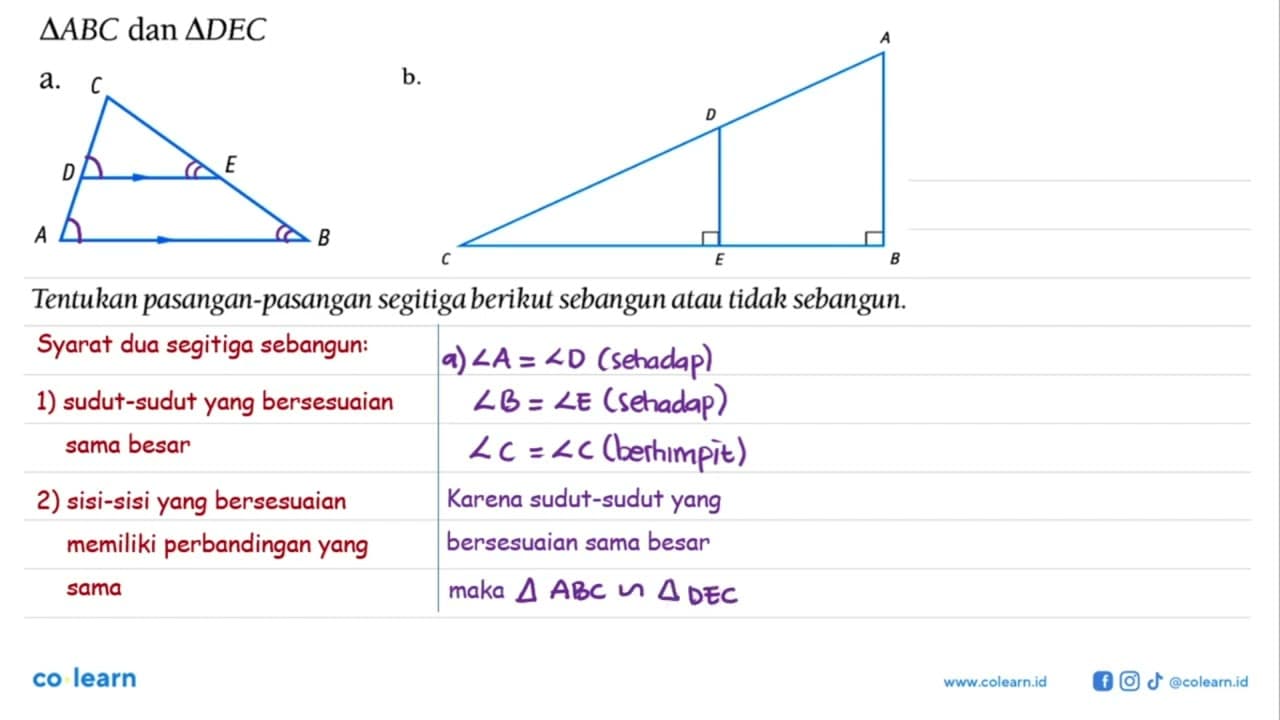 Tentukan pasangan-pasangan segitiga berikut sebangun atau