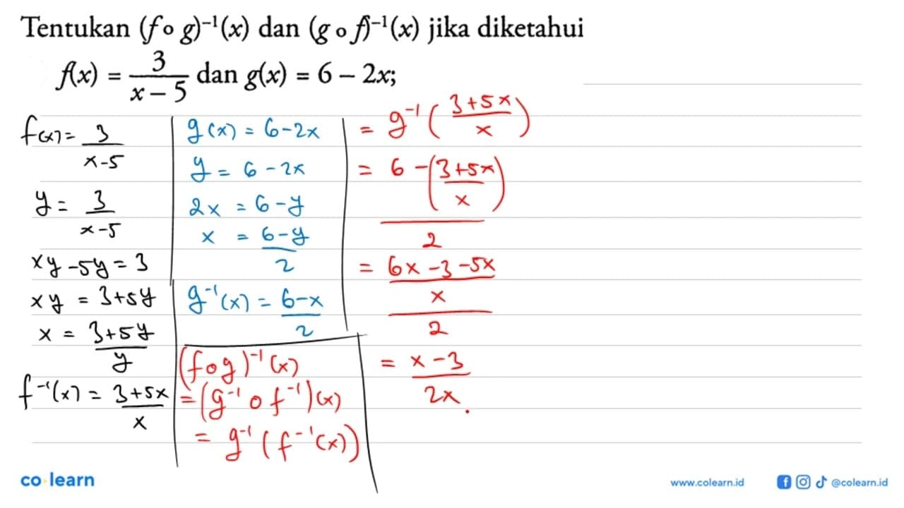 Tentukan (fog)^(-1)(x) dan (gof)^(-1)(x) jika