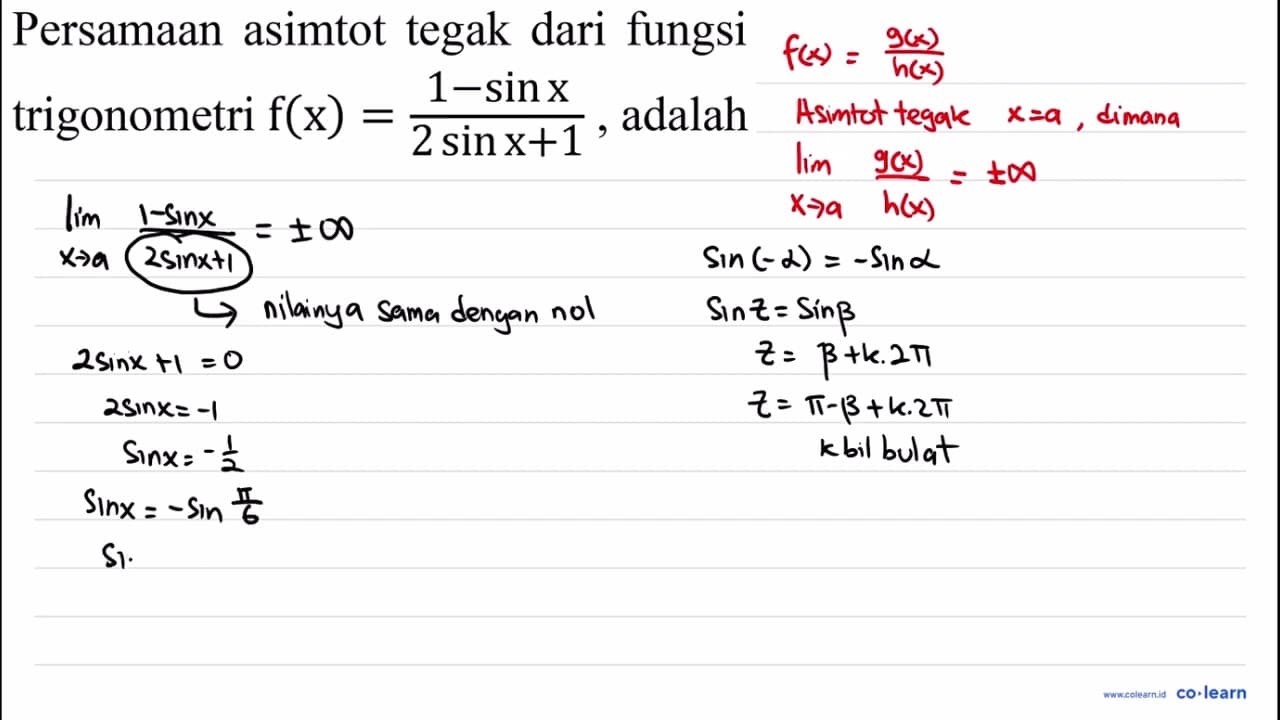 Persamaan asimtot tegak dari fungsi trigonometri