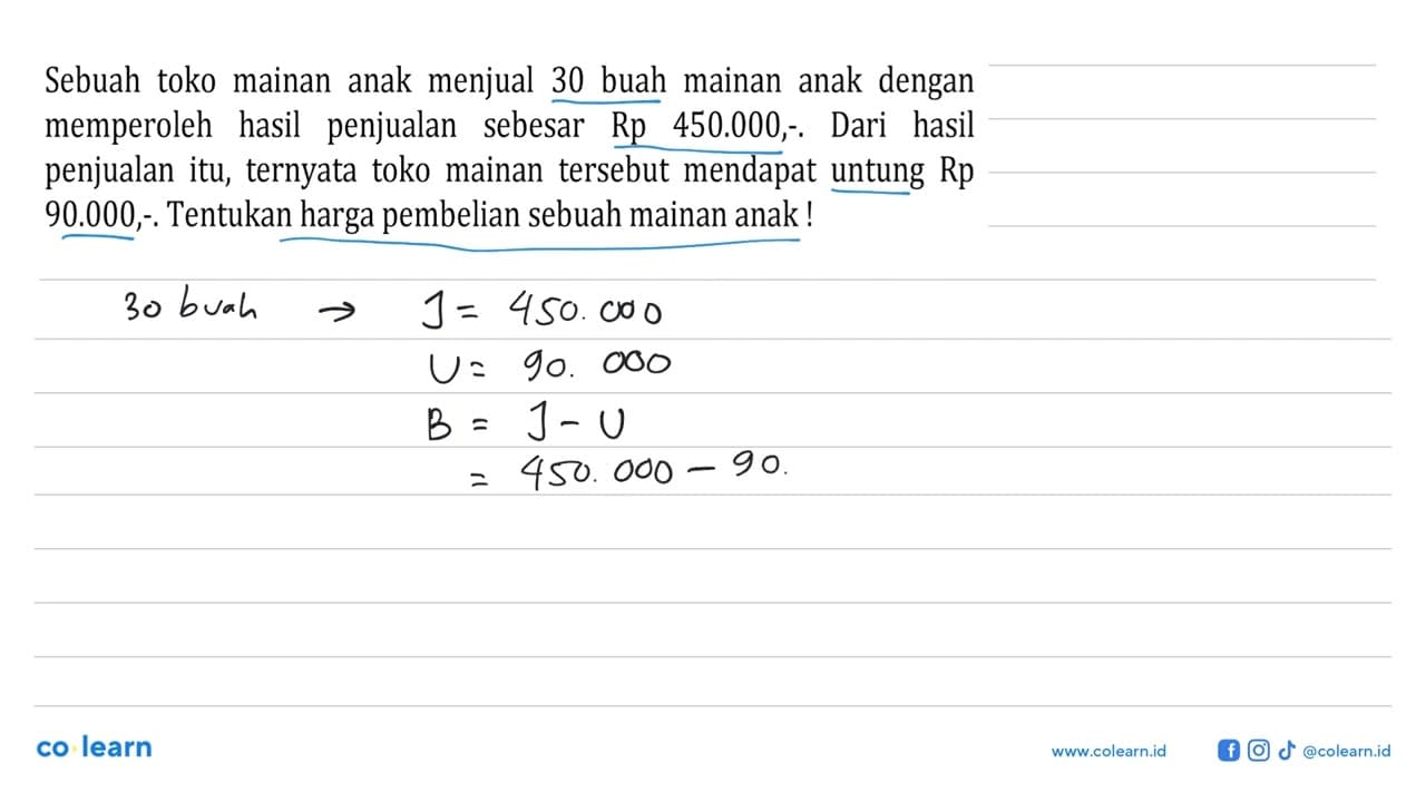 Sebuah toko mainan anak menjual 30 buah mainan anak dengan