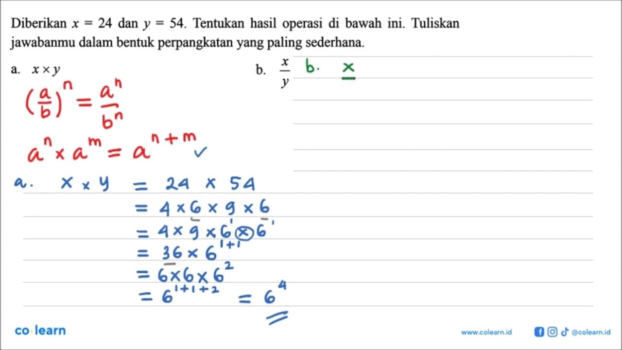 Diberikan x=24 dan y=54. Tentukan hasil operasi di bawah