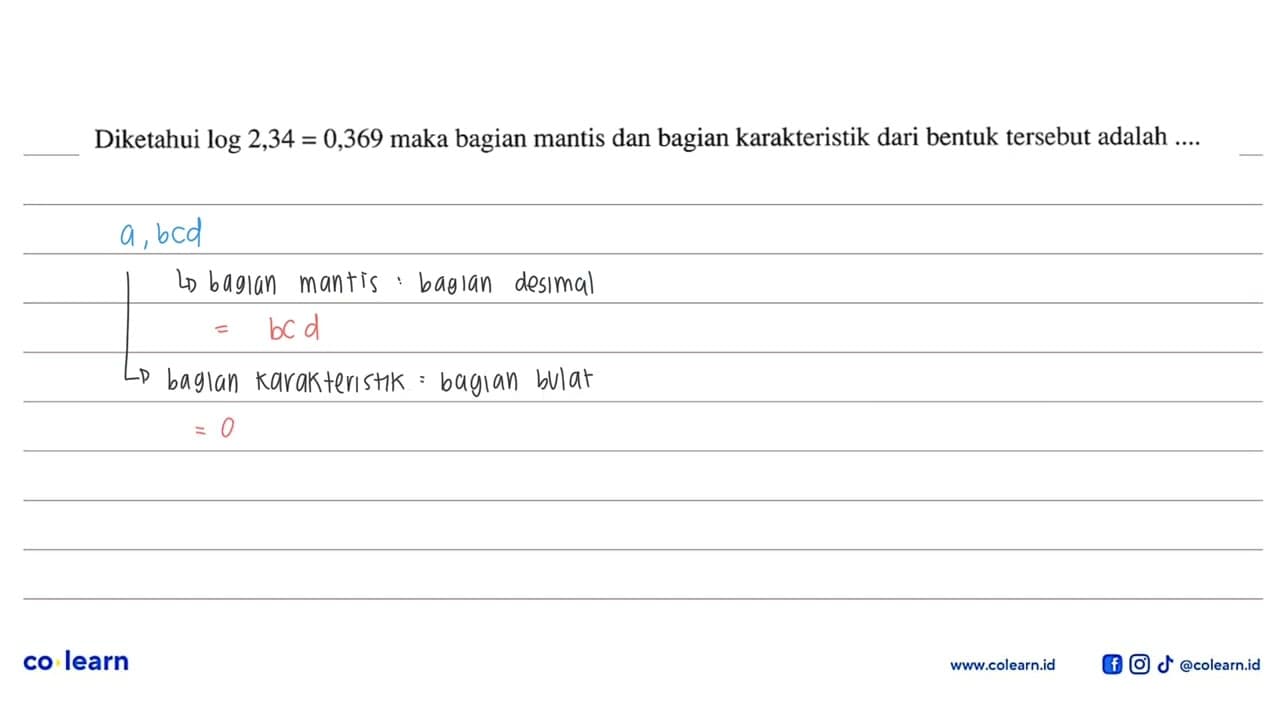 Diketahui log 2,34=0,369 maka bagian mantis dan bagian