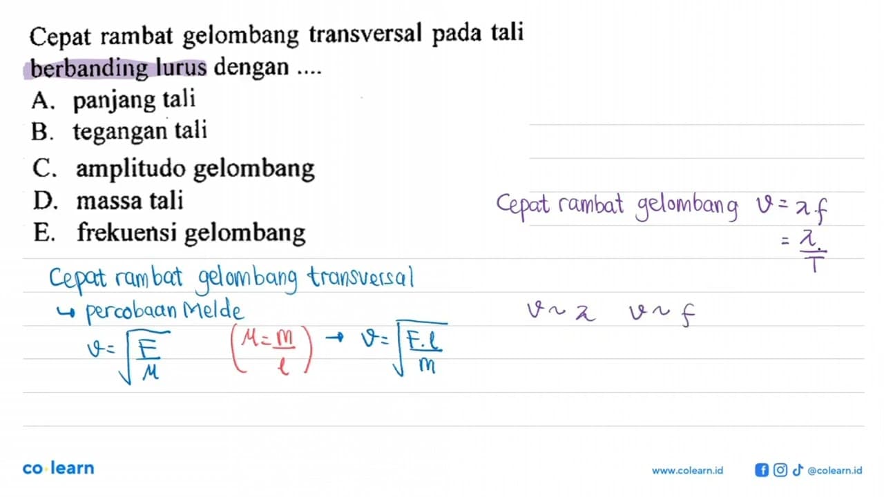 Cepat rambat gelombang transversal pada tali berbanding