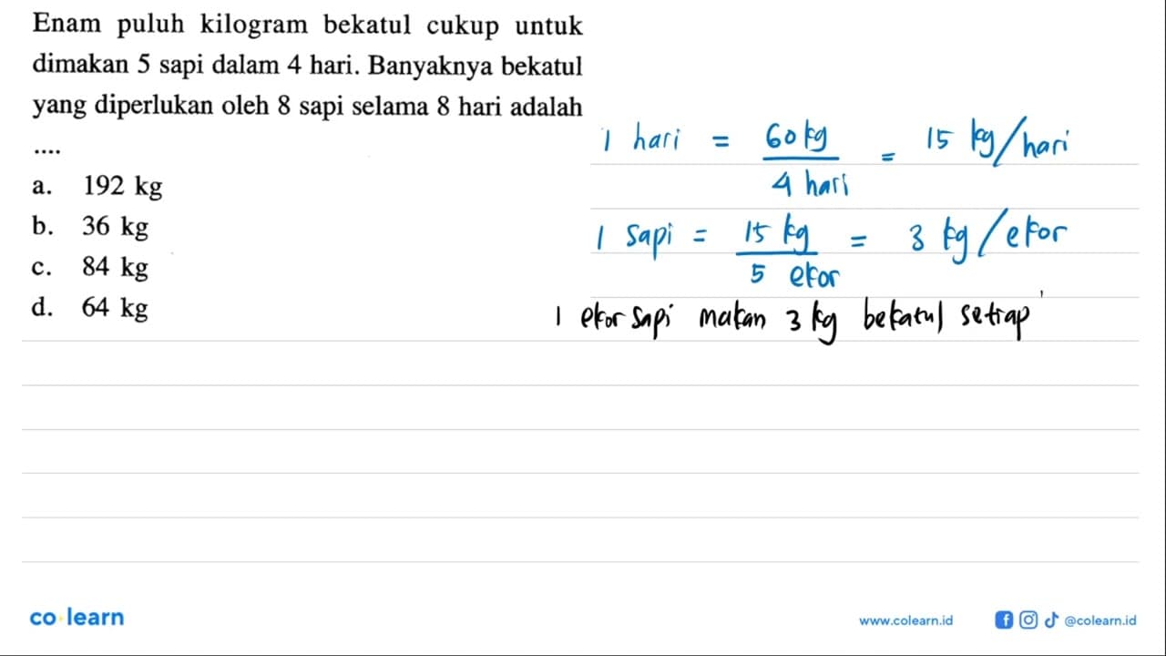 Enam puluh kilogram bekatul cukup untuk dimakan 5 sapi