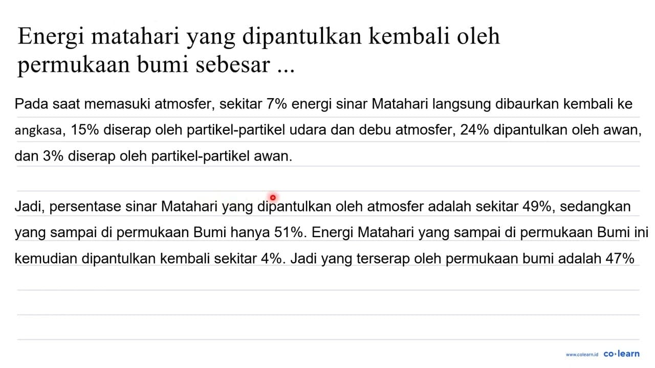 energi matahari yang dipantulkan kembali oleh permukaan