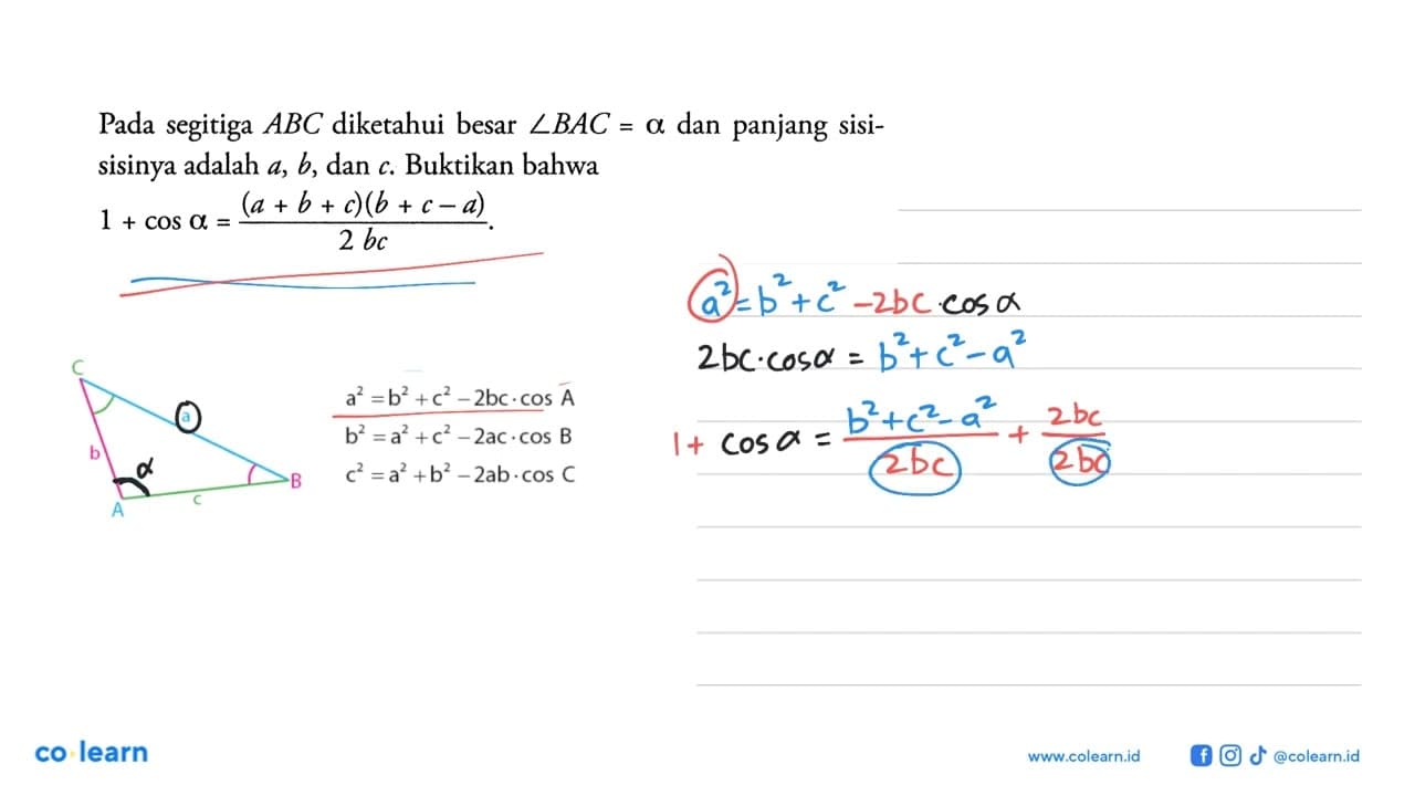 Pada segitiga ABC diketahui besar sudut B AC=a dan panjang