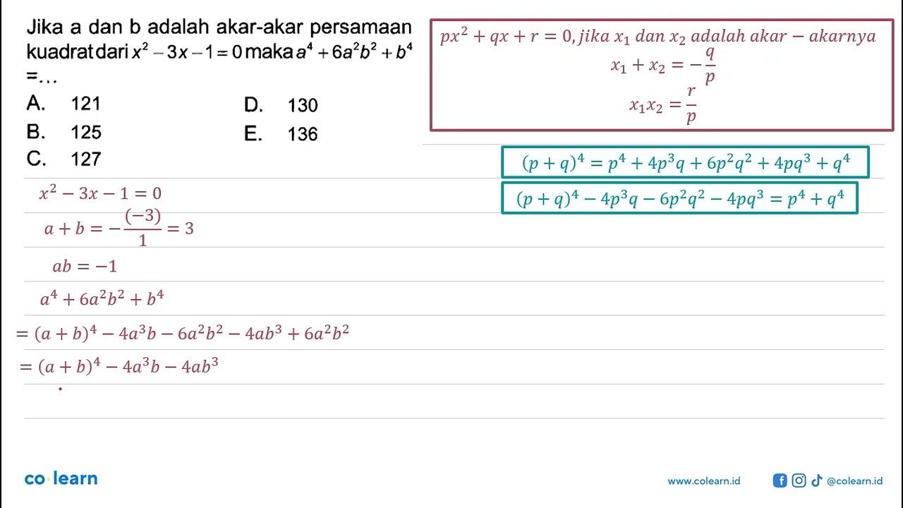 Jika a dan b adalah akar-akar persamaan kuadrat dari