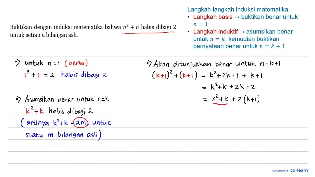 Buktikan dengan induksi matematika bahwa n^(2)+n habis