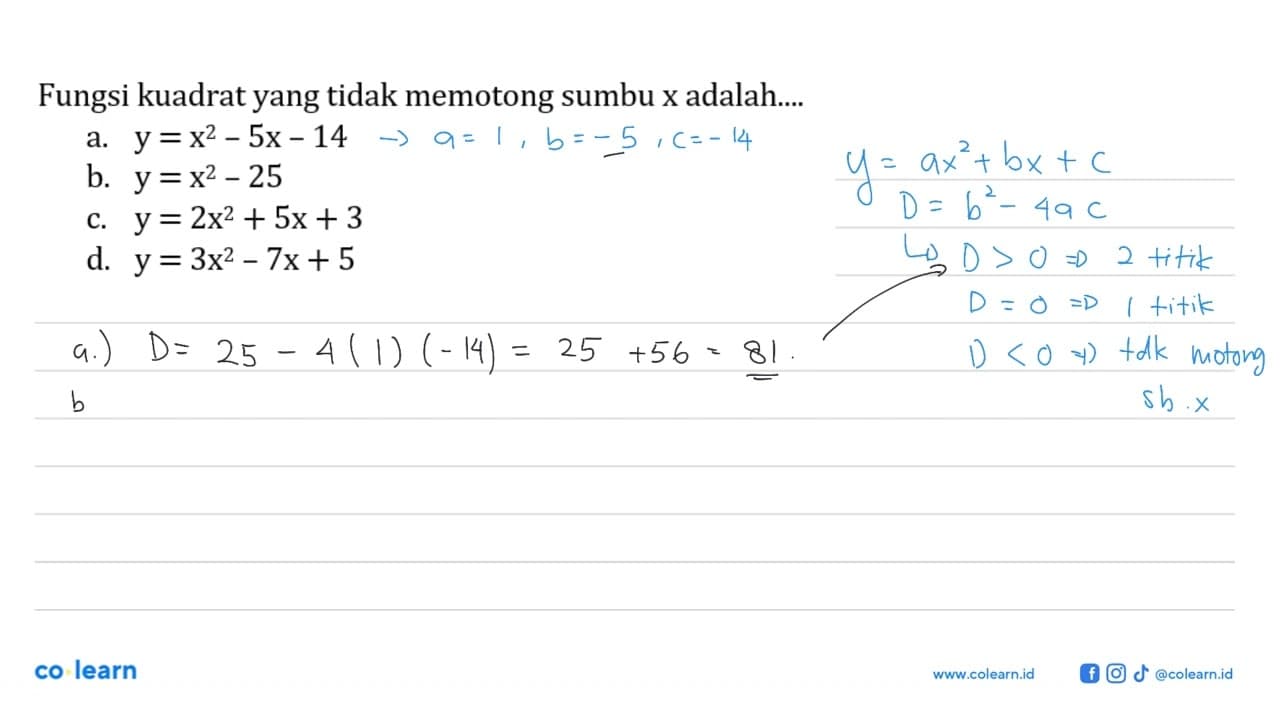 Fungsi kuadrat yang tidak memotong sumbu x adalah.... a.