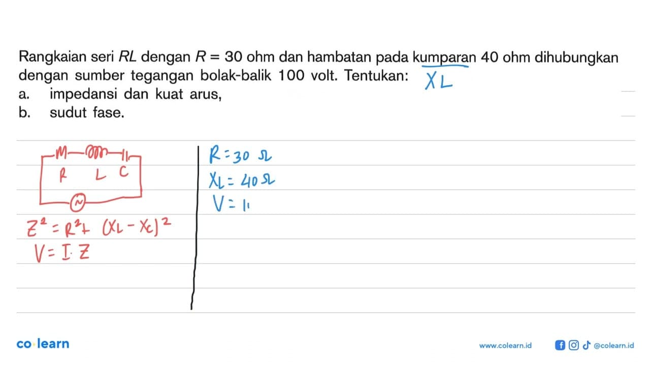 Rangkaian seri RL dengan R=30 ohm dan hambatan pada