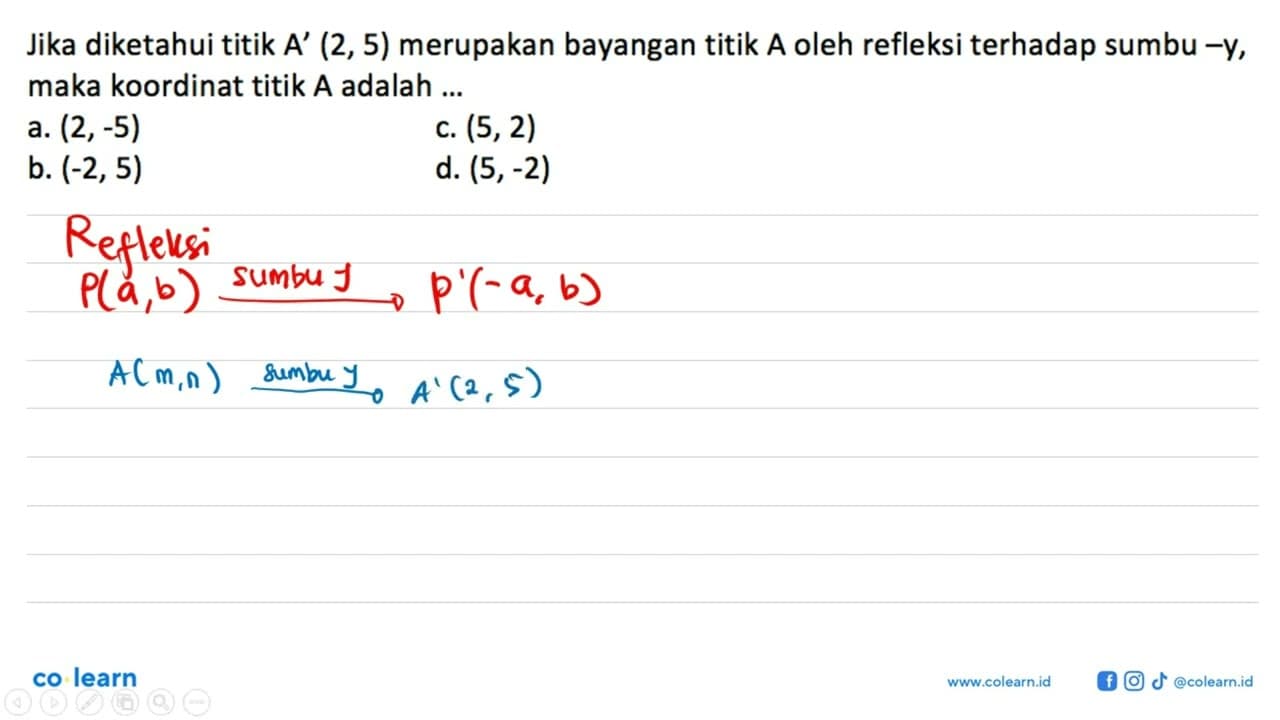 Jika diketahui titik A' (2,5) merupakan bayangan titik A