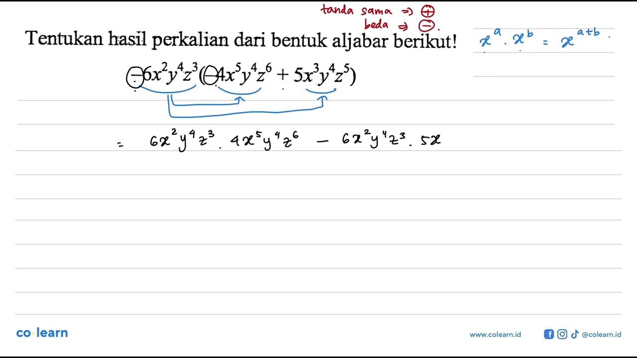 Tentukan hasil perkalian dari bentuk aljabar berikut! -6x^2