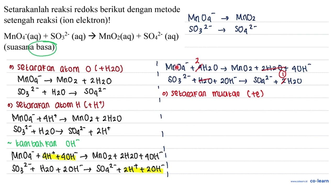 Setarakanlah reaksi redoks berikut dengan metode setengah