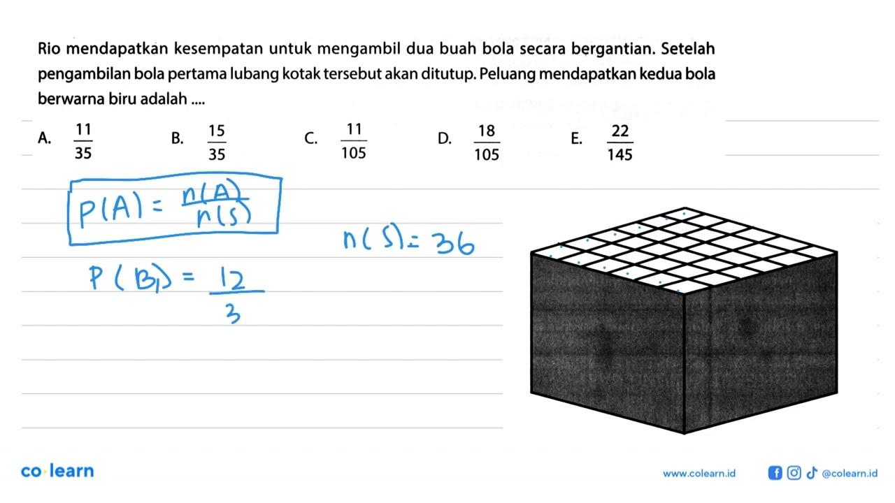 Rio memiliki sejumlah bola pingpong dengan warna putih,