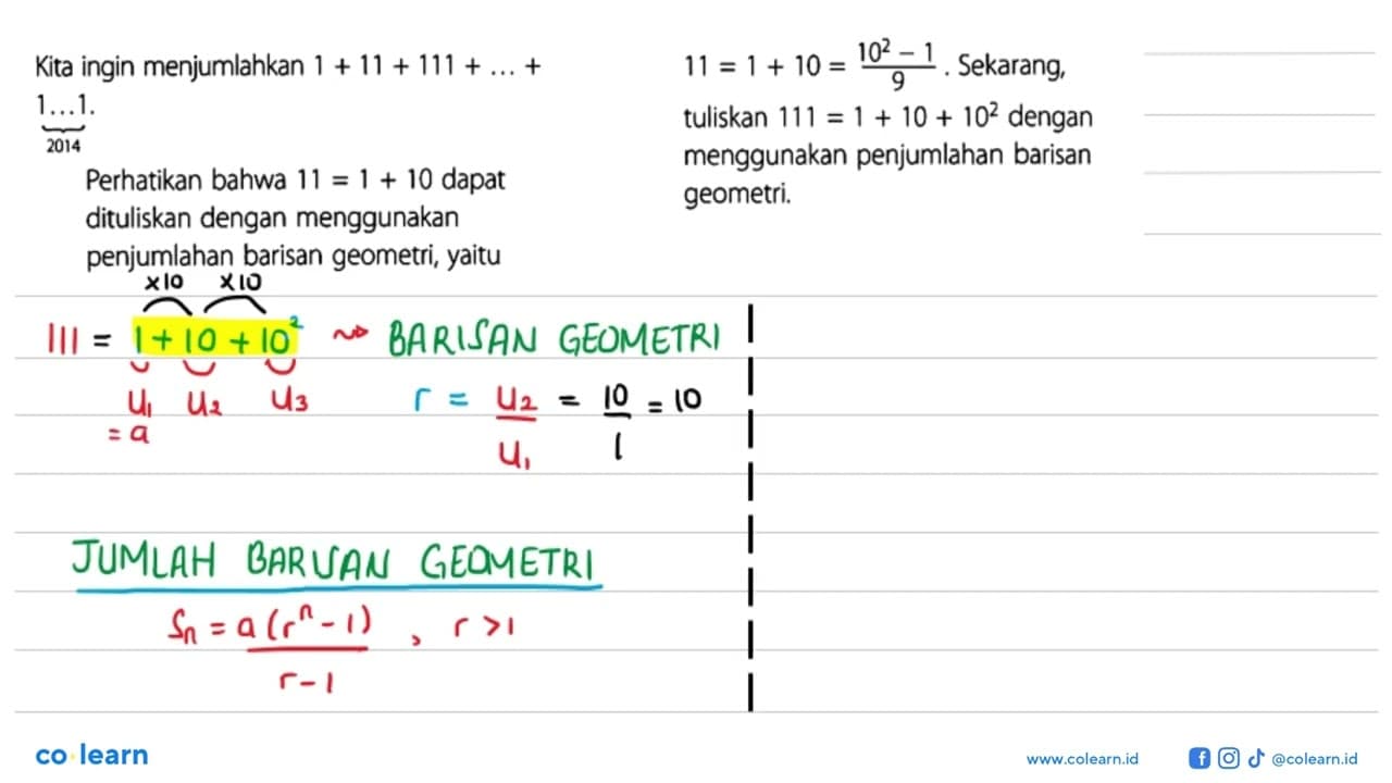 Kita ingin menjumlahkan 1 + 11 + 11 + ... + 1 ... 1 2014