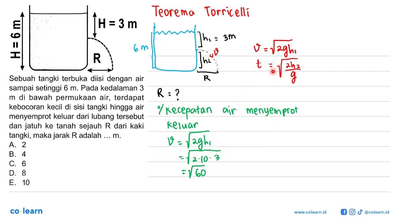 H=6 m H= 3 m R Sebuah tangki terbuka diisi dengan air