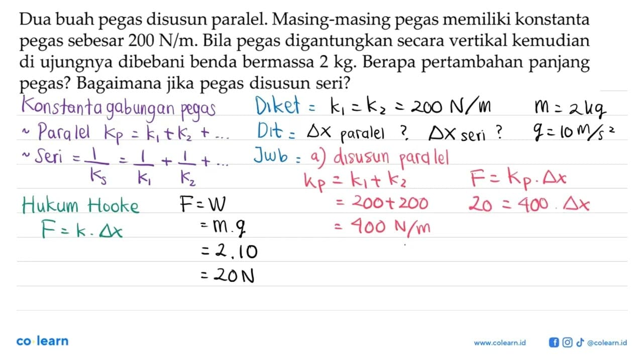 Dua buah pegas disusun paralel. Masing-masing pegas