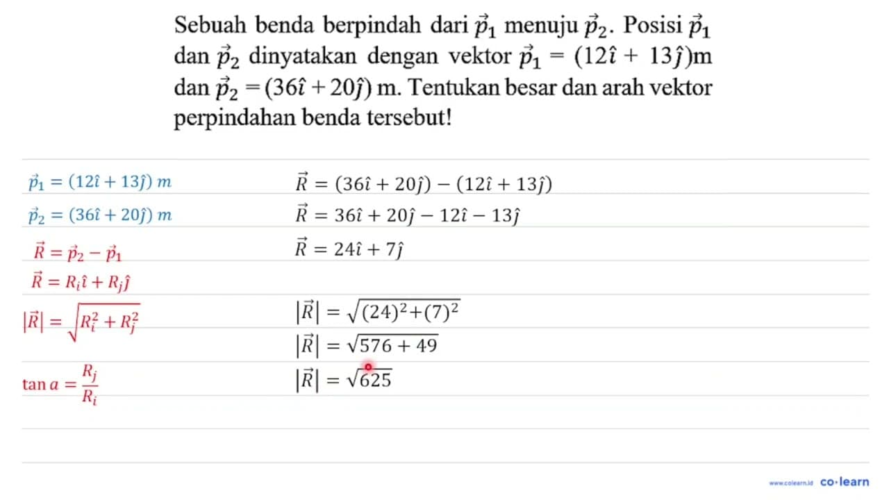 Sebuah benda berpindah dari vec{p)_(1) menuju vec{p)_(2) .