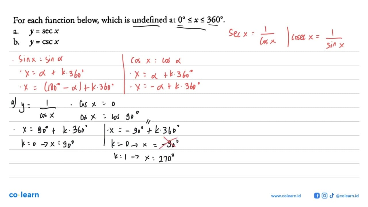 For each function below, which is undefined at 0 <= x <=