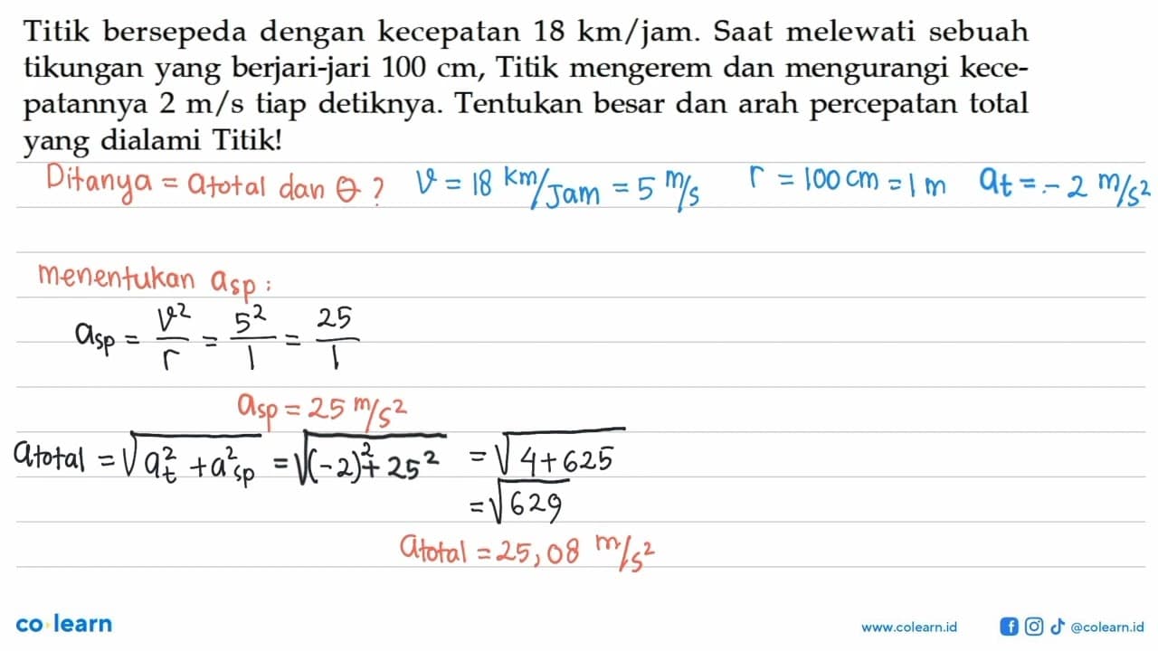 Titik bersepeda dengan kecepatan 18 km/jam . Saat melewati