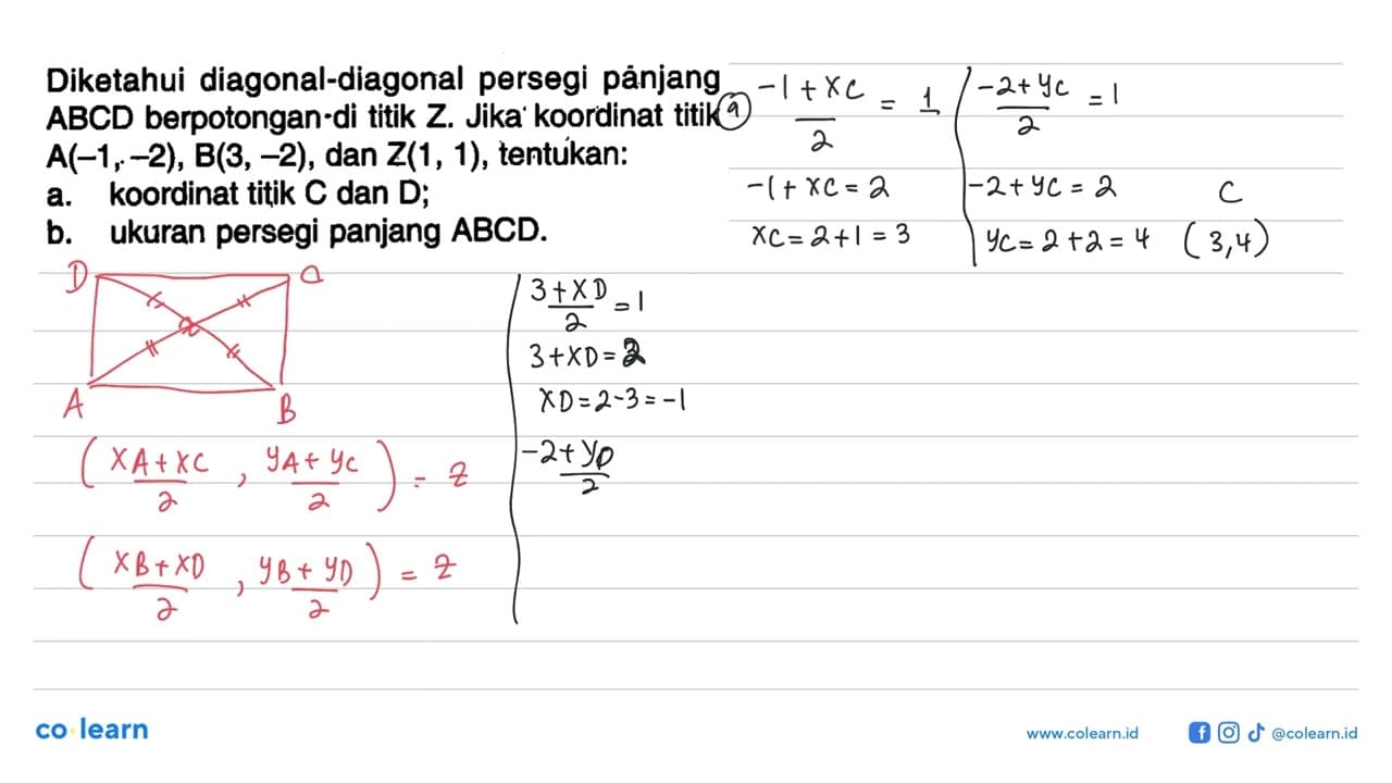 Diketahui diagonal-diagonal persegi pãnjang ABCD