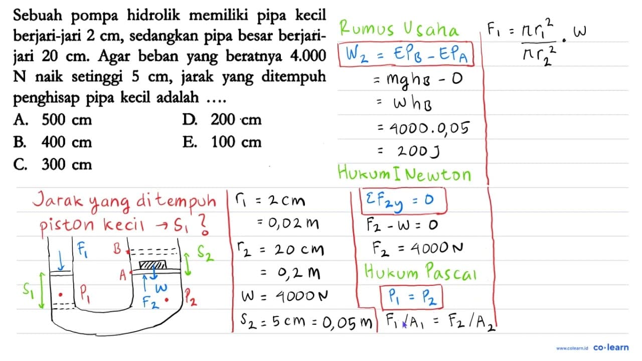 Sebuah pompa hidrolik memiliki pipa kecil berjari-jari 2