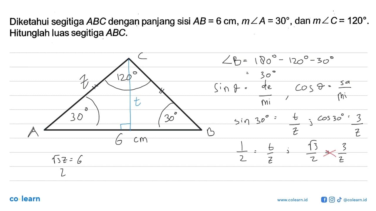 Diketahui segitiga ABC dengan panjang sisi AB=6 cm, m sudut