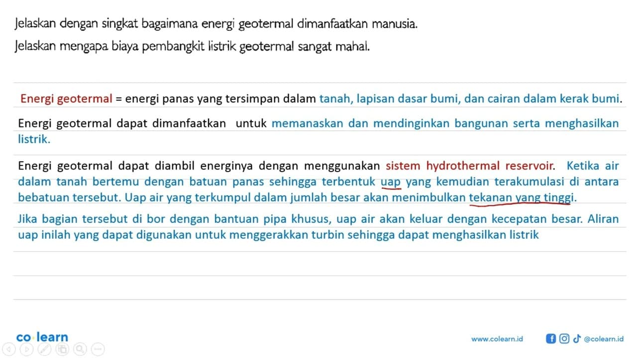 Jelaskan dengan singkat bagaimana energi geotermal