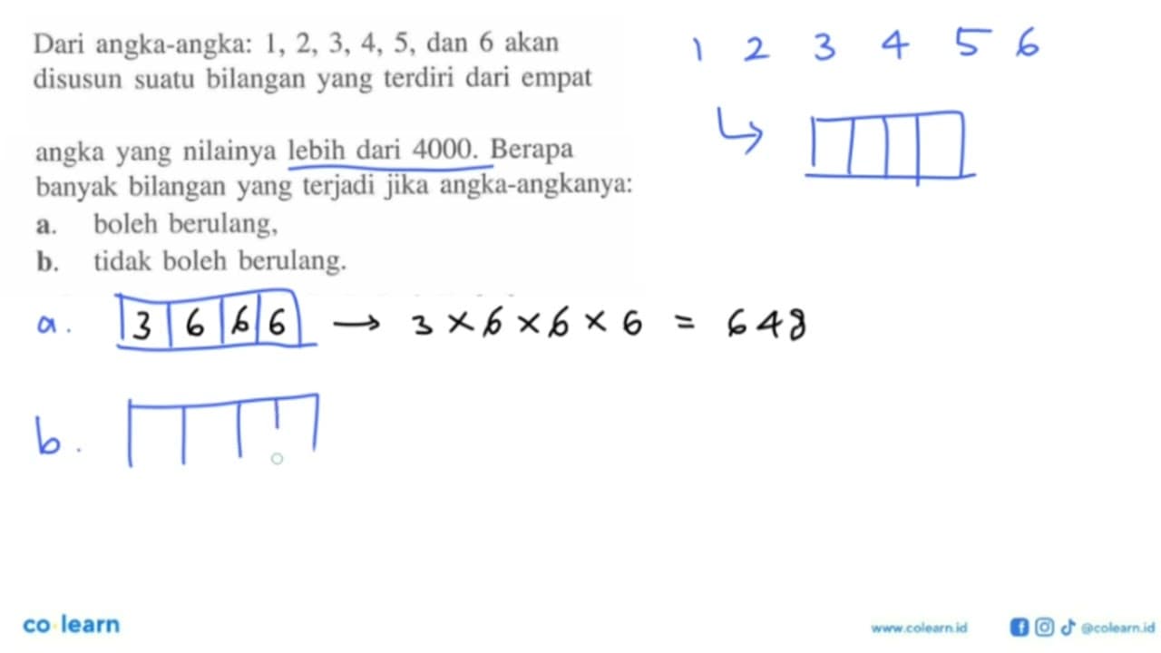 Dari angka-angka: 1,2,3,4,5 , dan 6 akan disusun suatu