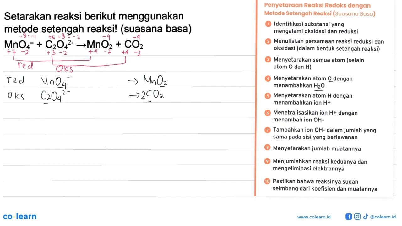 Setarakan reaksi berikut menggunakan metode setengah