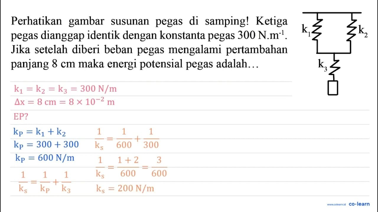 Perhatikan gambar susunan pegas di samping! Ketiga pegas