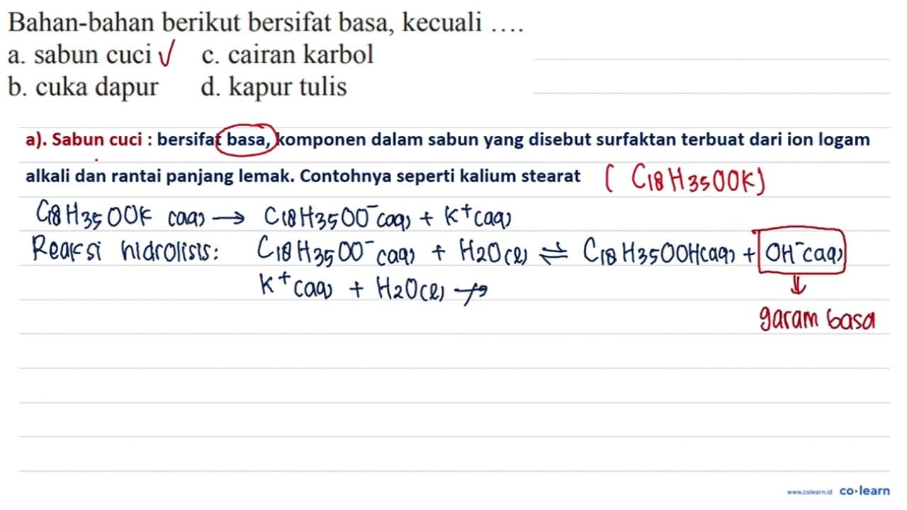 Bahan-bahan berikut bersifat basa, kecuali .... a. sabun