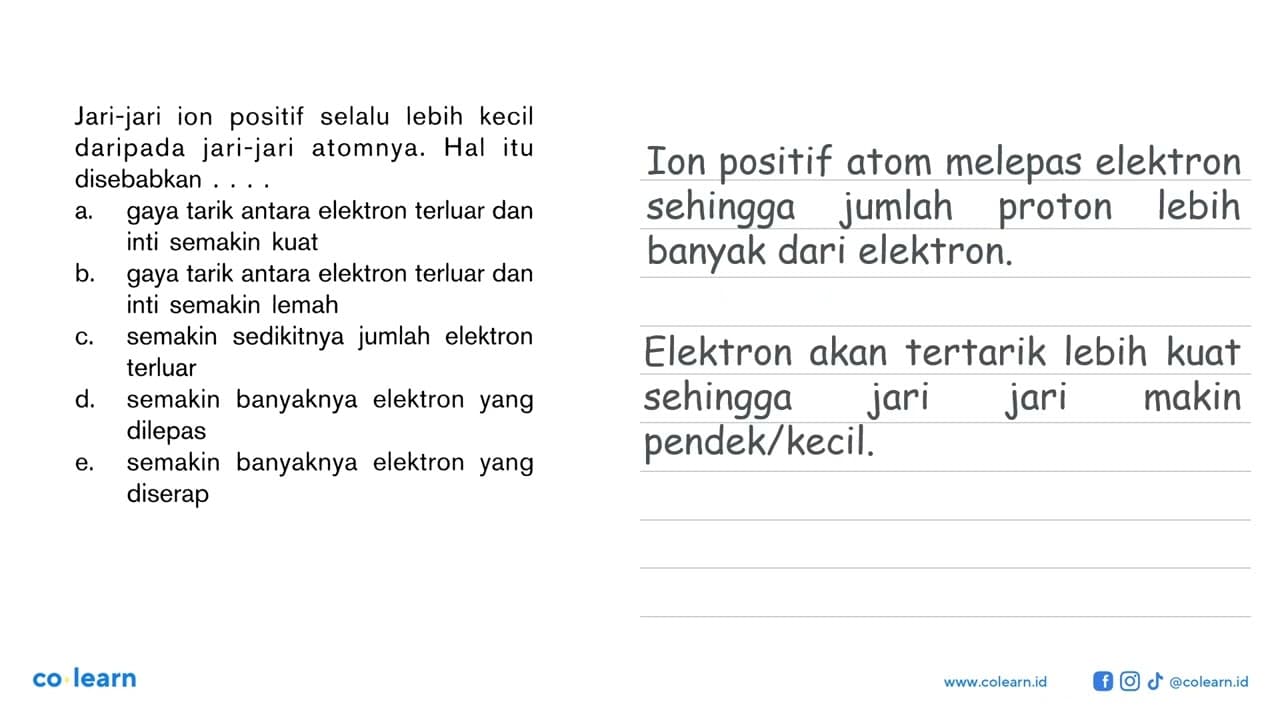 Jari-jari ion positif selalu lebih kecil daripada jari-jari