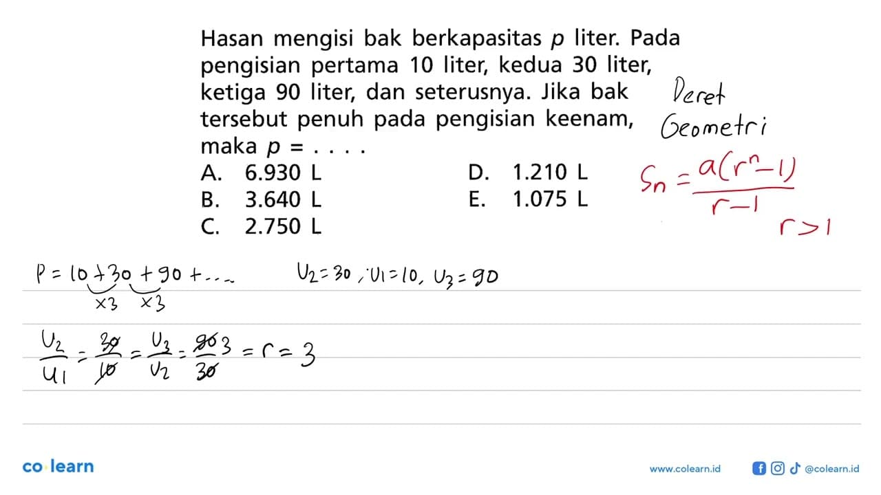 Hasan mengisi bak berkapasitas p liter. Pada pengisian