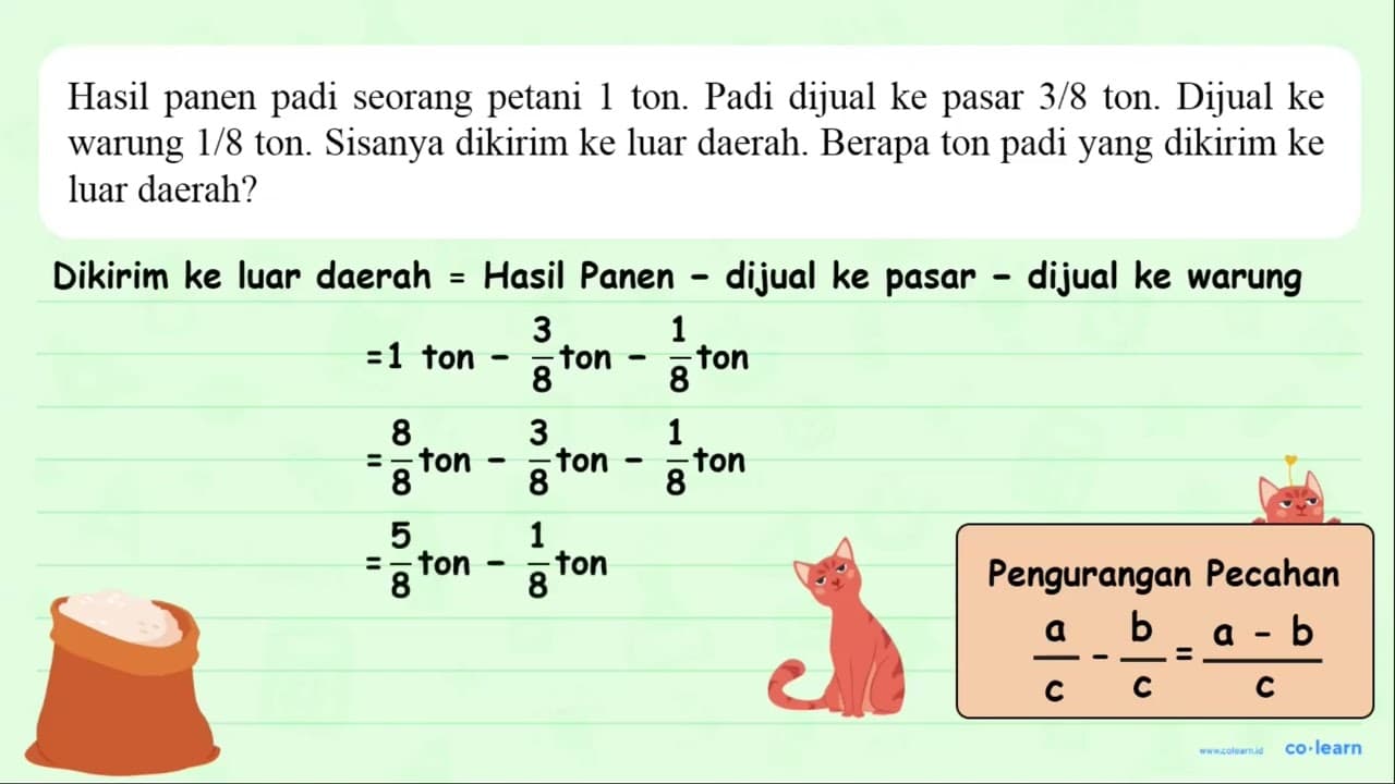 Hasil panen padi seorang petani 1 ton. Padi dijual ke pasar