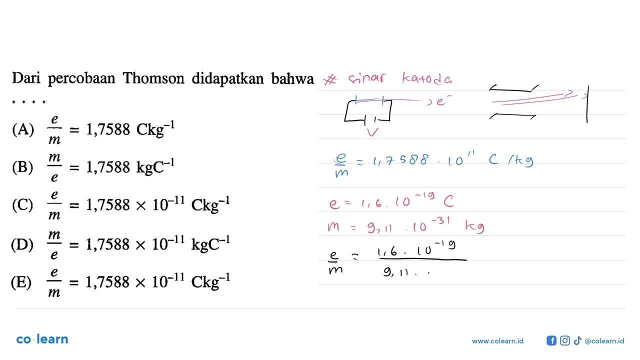 Dari percobaan Thomson didapatkan bahwa