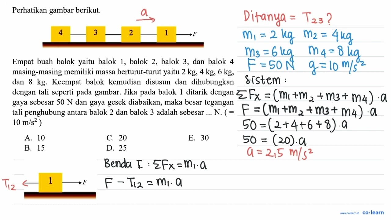 Perhatikan gambar berikut. Empat buah balok yaitu balok 1,