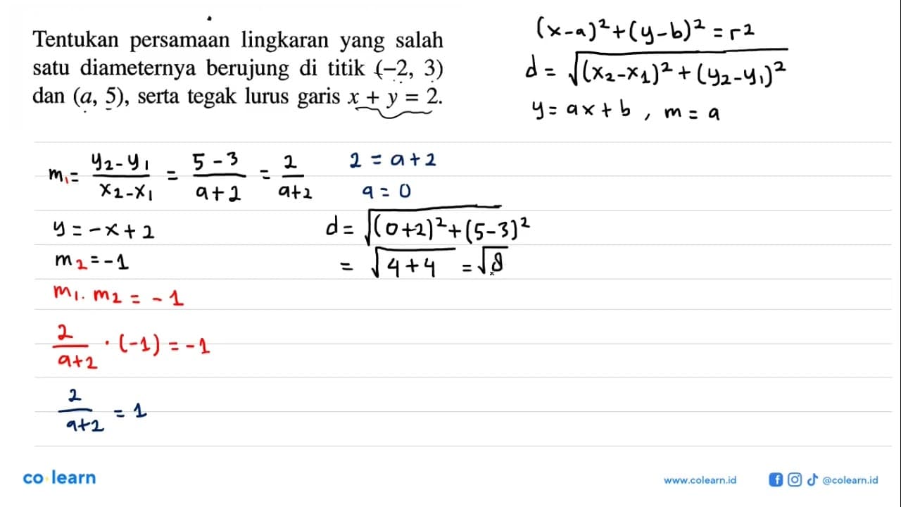 Tentukan persamaan lingkaran yang salah satu diameternya