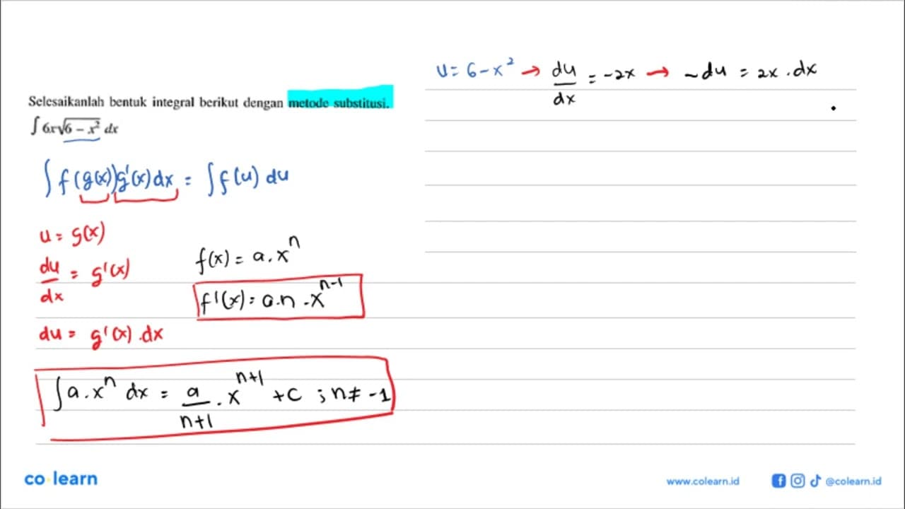 Selesaikamlan bentuk integral berikut dengan metode