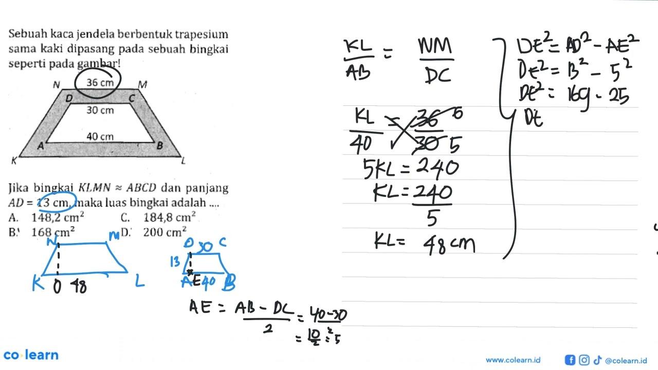 Sebuah kaca jendela berbentuk trapesium sama kaki dipasang