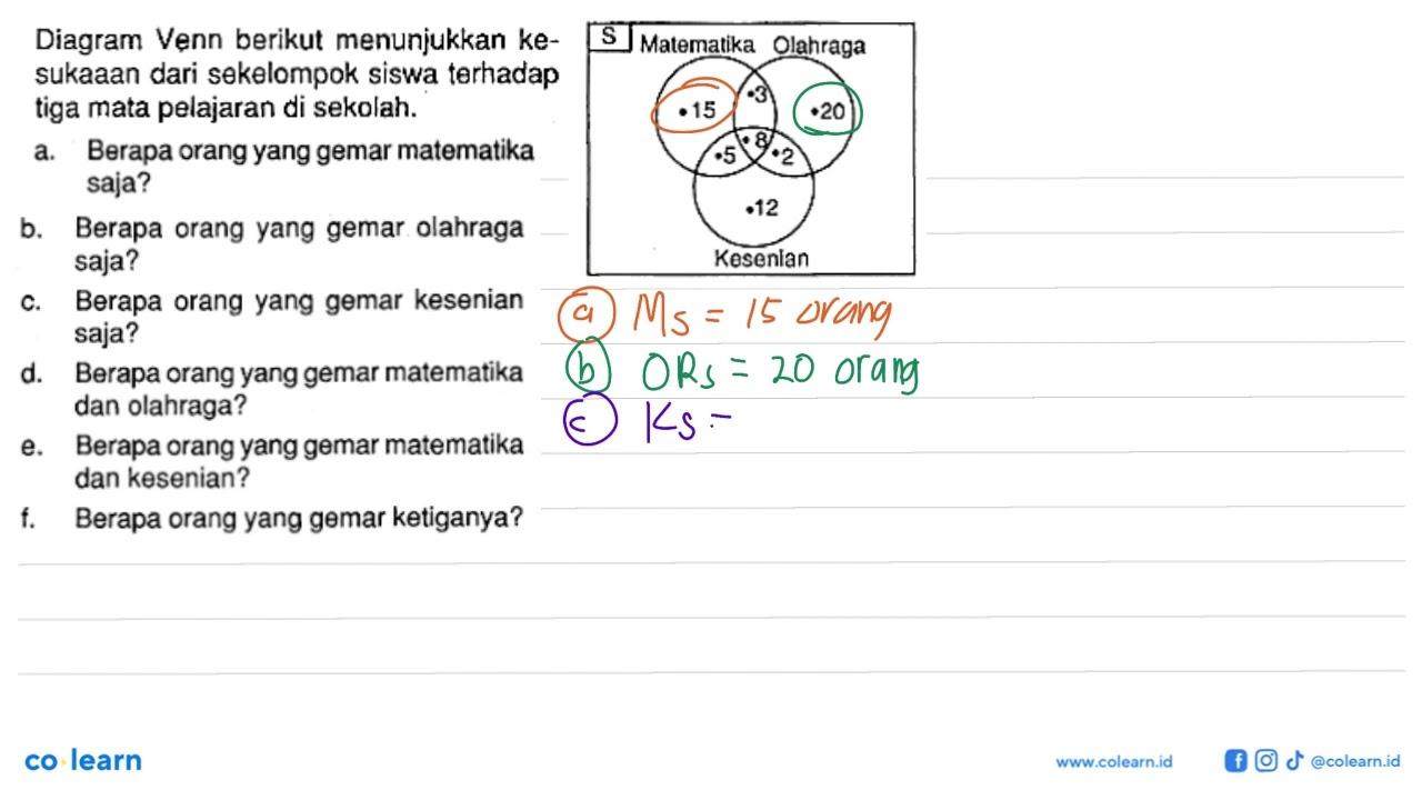 Diagram Venn berikut menunjukkan ke- sukaaan dari