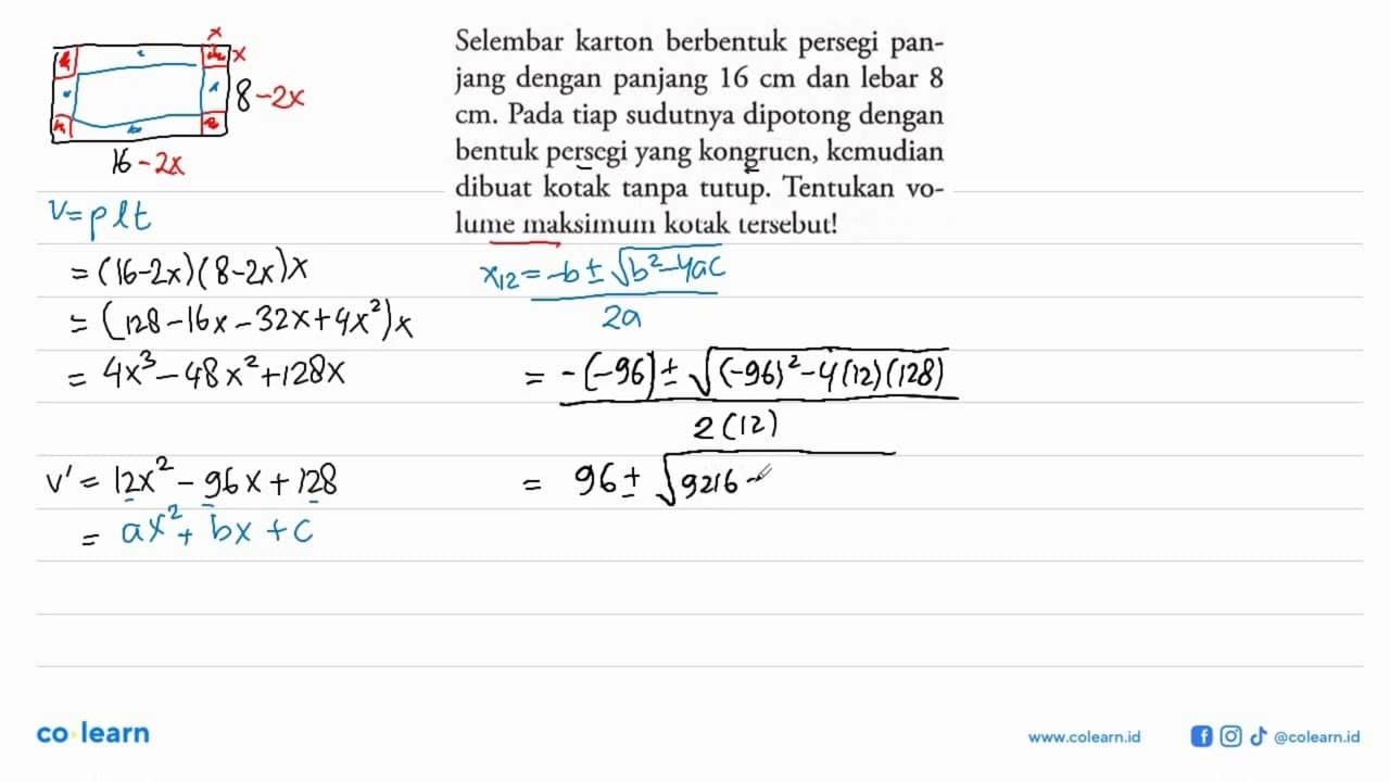 Sebuah karton berbentuk persegi panjang dengan panjang 16