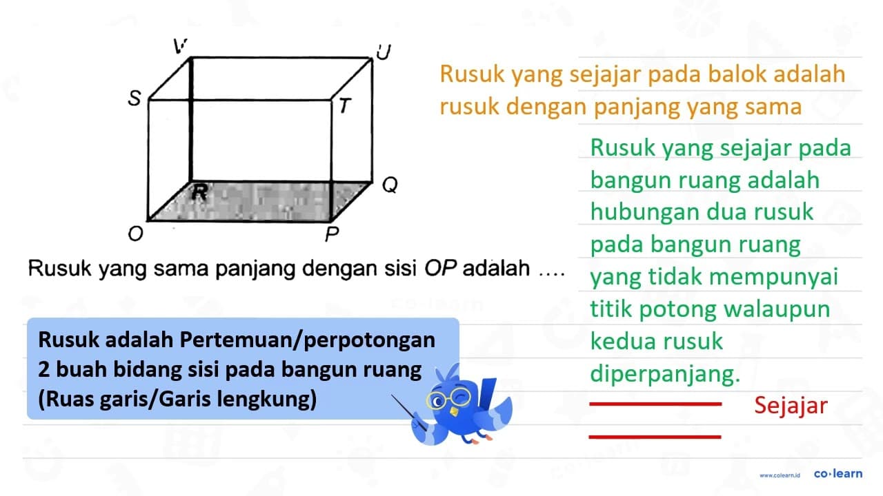 Rusuk yang sama panjang dengan sisi O P adalah