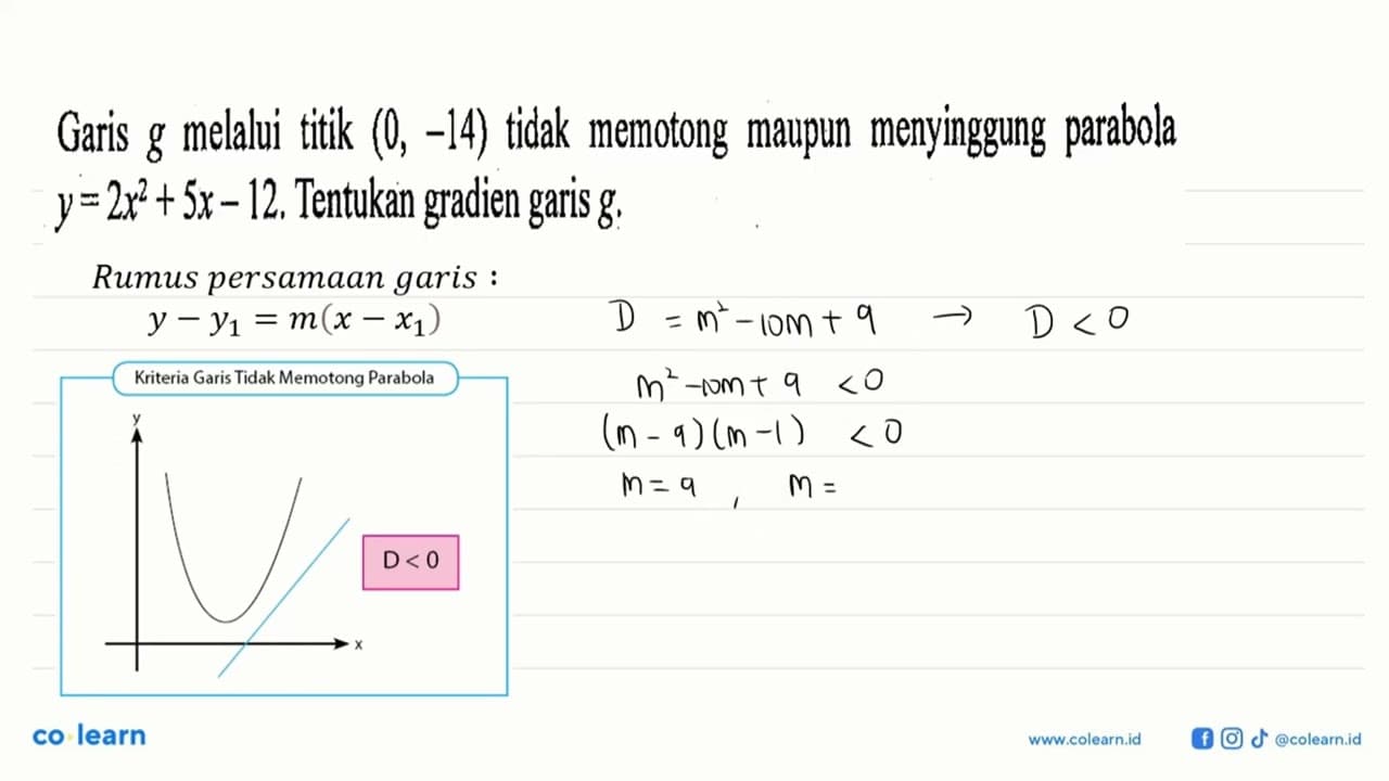 Garis g melalui titik (0,-14) tidak memotong maupun