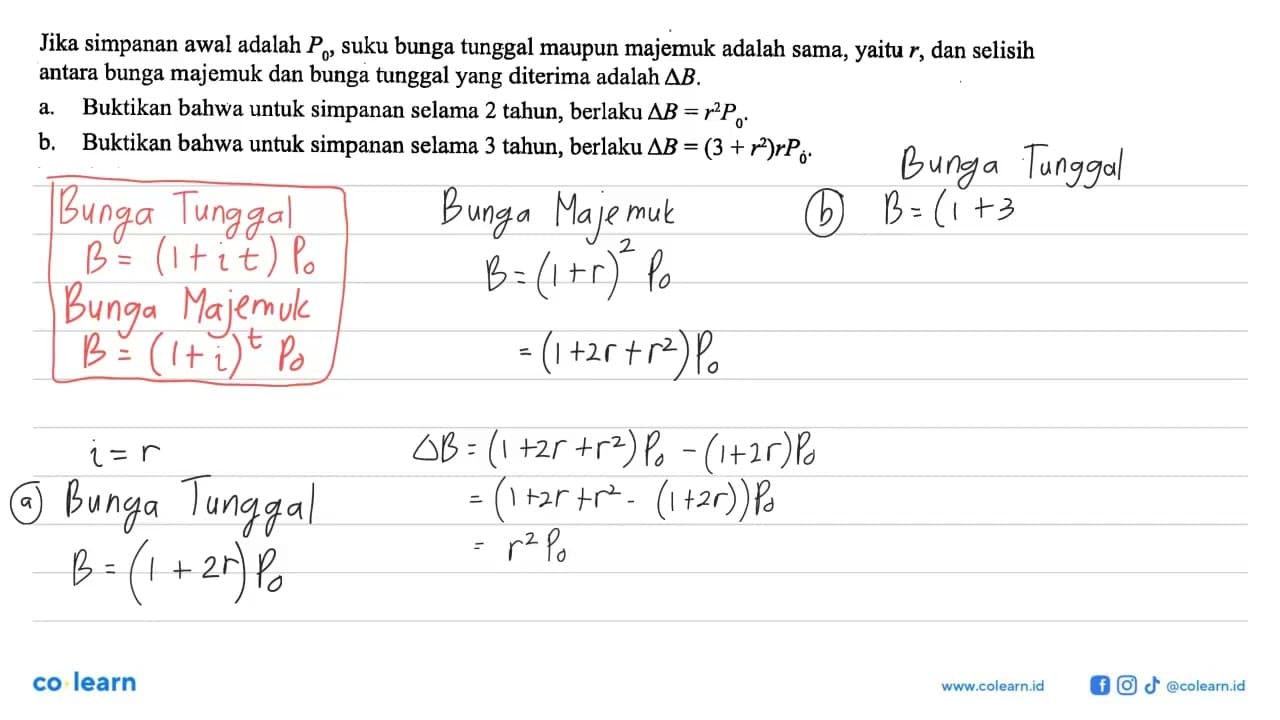 Jika simpanan awal adalah P0, suku bunga tunggal maupun