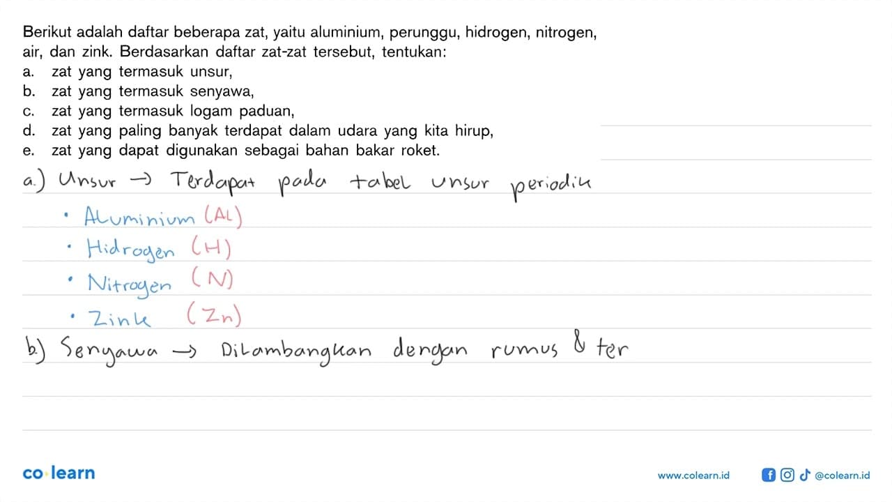 Berikut adalah daftar beberapa zat, yaitu aluminium,