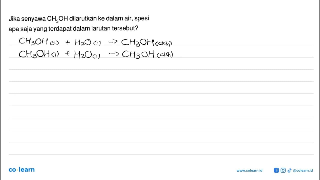 Jika senyawa CH3 OH dilarutkan ke dalam air, spesi apa saja