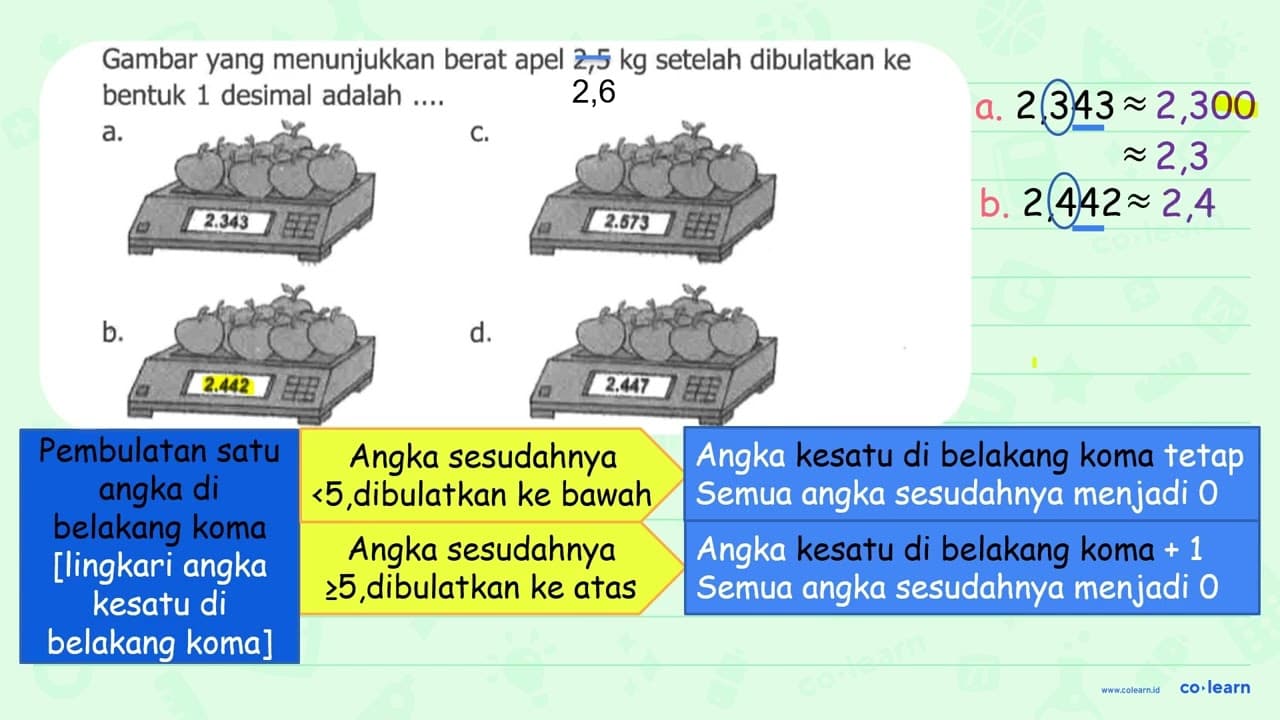 Gambar yang menunjukkan berat apel 2,5 kg setelah